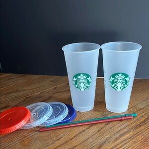 Starbucks Drinkware Frosted Cold Cups with Straws and Multiple Different Lids